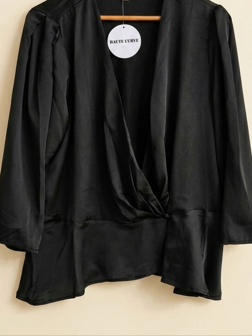 Haute Curve Black Faux Wrap Peplum Top NWT Size 1X